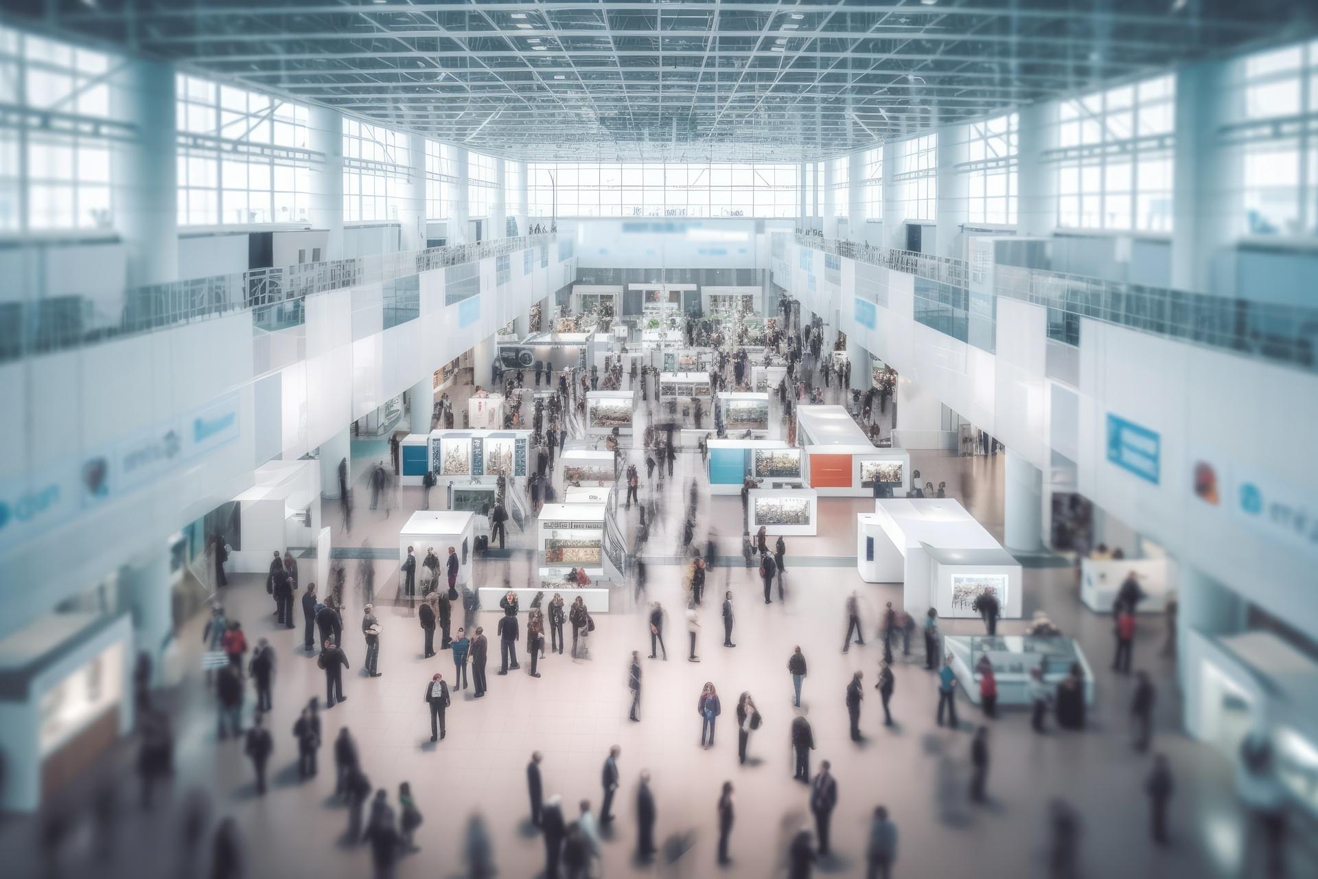 Weitblick über moderne Fachmesse mit Standflächen | Messewand faltbar 