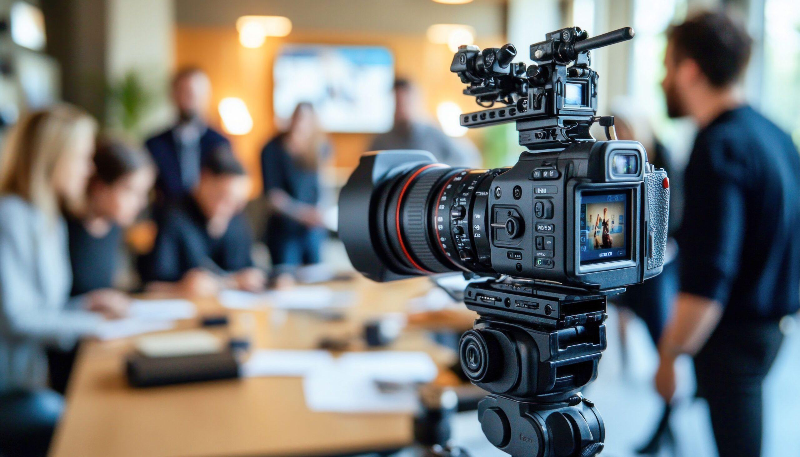 Kamera filmt professionelles Business-Team bei einer Livestream-Produktion