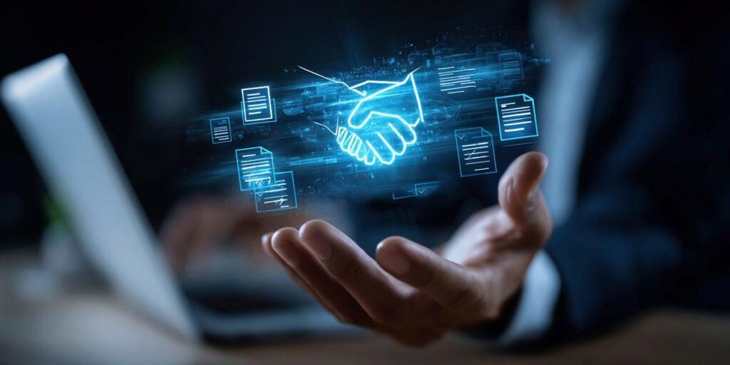 digitale einkauf verhandlungsstrategien mit handschlag und dokumenten als symbol fuer strukturierte beschaffungsprozesse