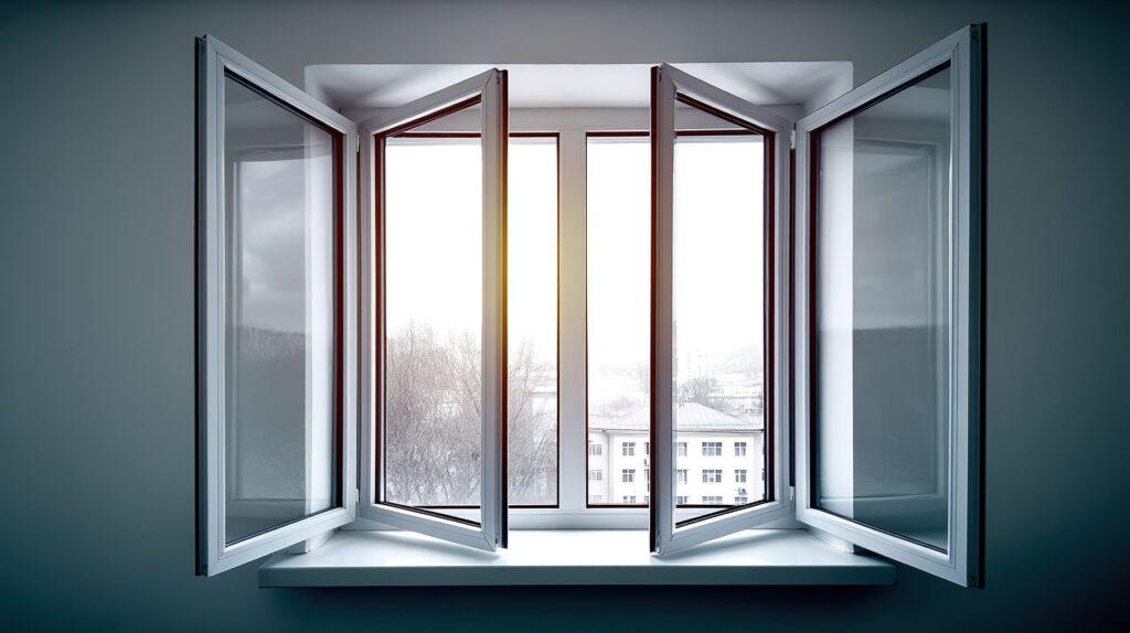 Geoeffnetes Fenster mit Tageslicht und Sicherheitsfolie