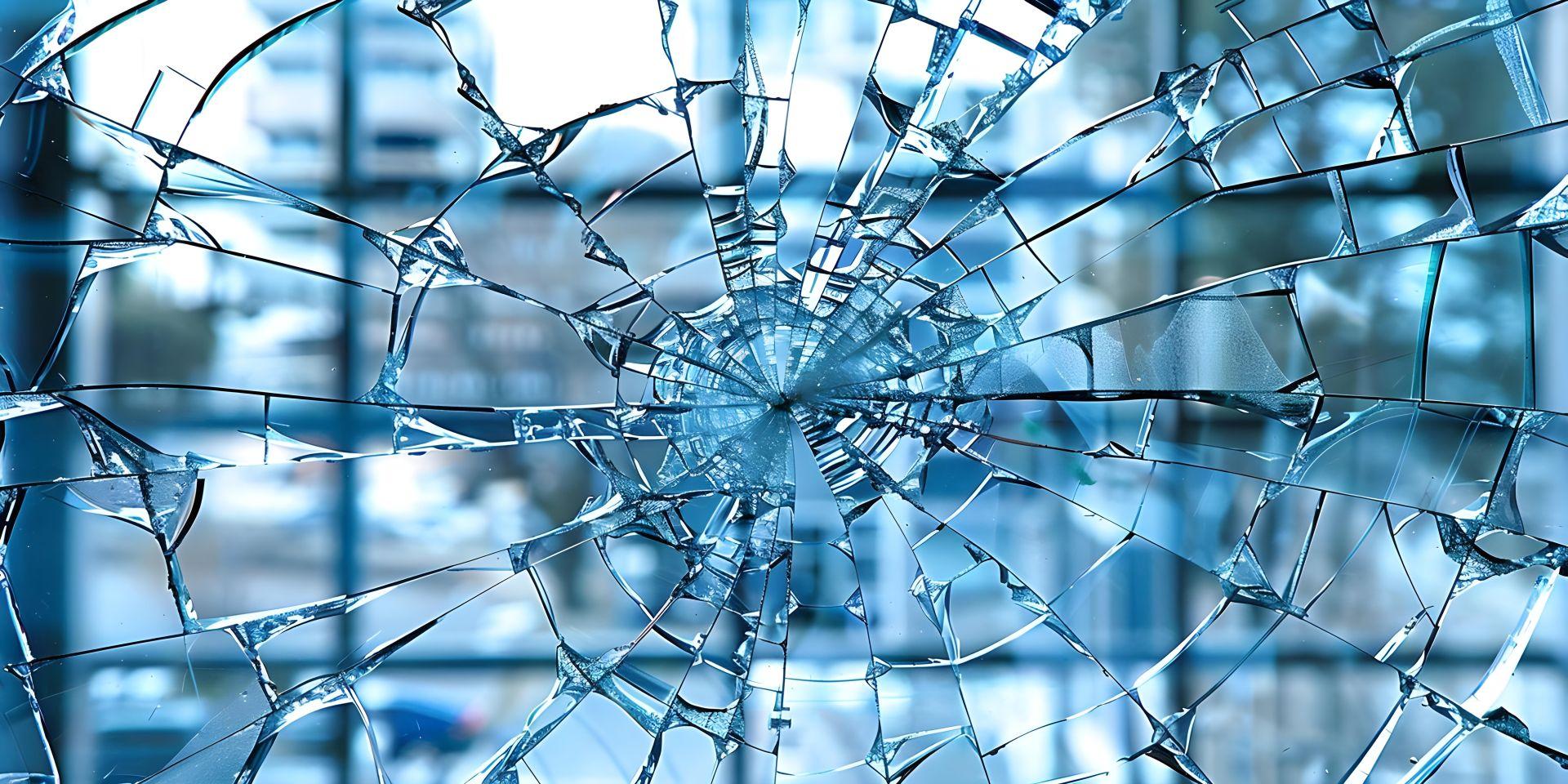 Rissstruktur in gesicherter Fensterscheibe mit Schutzfolie