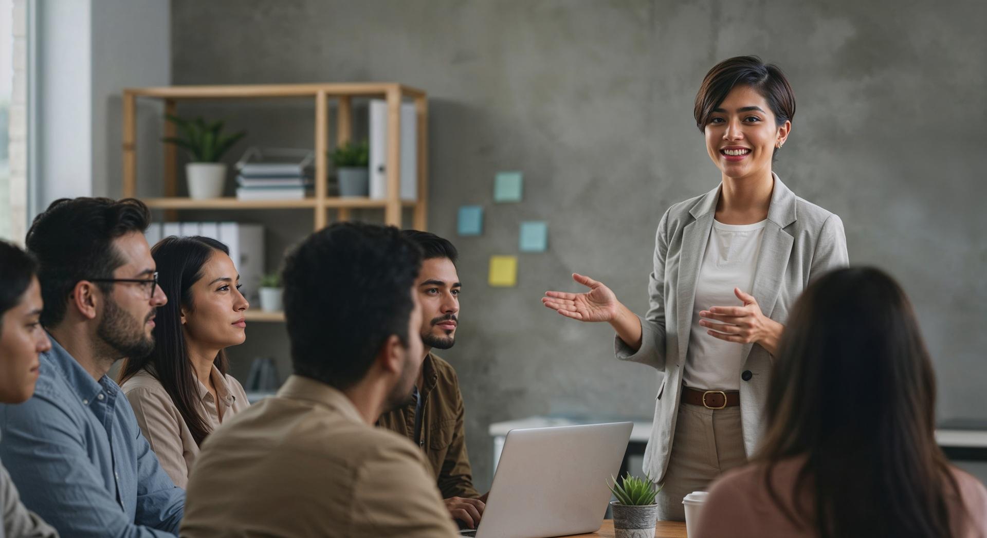 Trainerin erklärt Team rechtliche Grundlagen und Unternehmensrichtlinien | Compliance Anwalt
