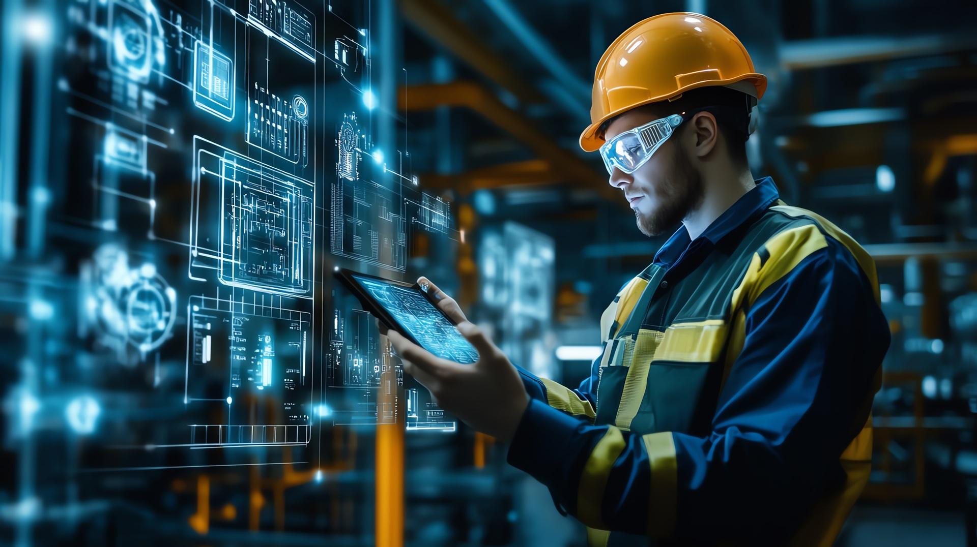 Ingenieur mit Tablet überwacht digitale Produktionsdaten | temperaturbeständiger Schlauch