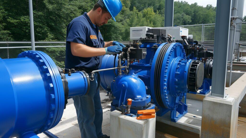 Mechaniker führt Wartung an industrieller Maschine durch | temperaturbeständiger Schlauch
